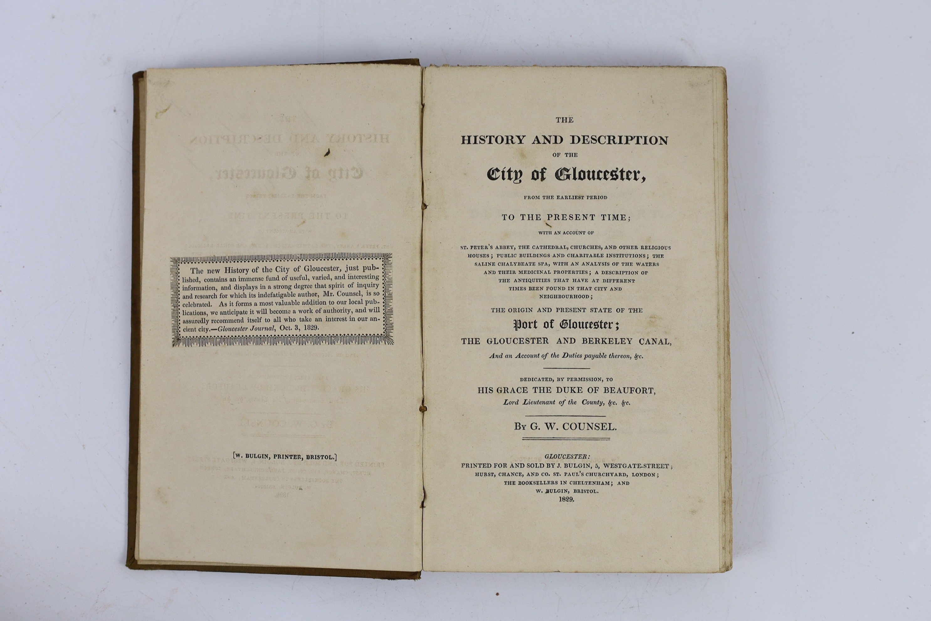 GLOUCS: Fosbroke, Thomas Dudley - Abstracts of Records and Manuscripts respecting the County of Gloucester; formed into a history ... supplying numerous deficiencies in Sir Rob. Atkins ... vol.1 (only, of 2). pictorial e